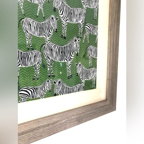 VINTAGE Light Faux Wood Frame Green Zebra Art Print Matted Artwork Wall Decor - Picture 2 of 4
